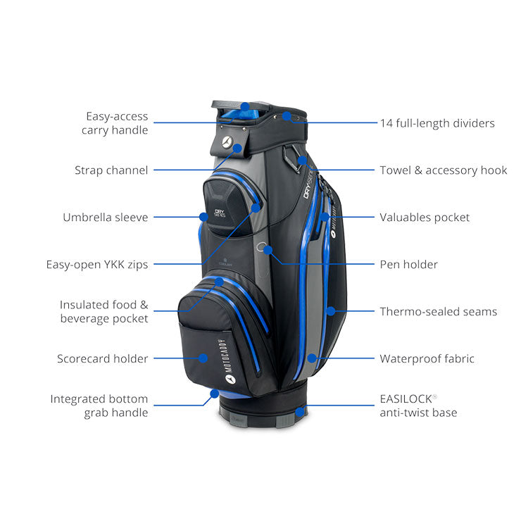  Motocaddy Dry Series Golf Cart Bag (Black/Charcoal/Fushia) Fully Waterproof With Lightweight Fabric
