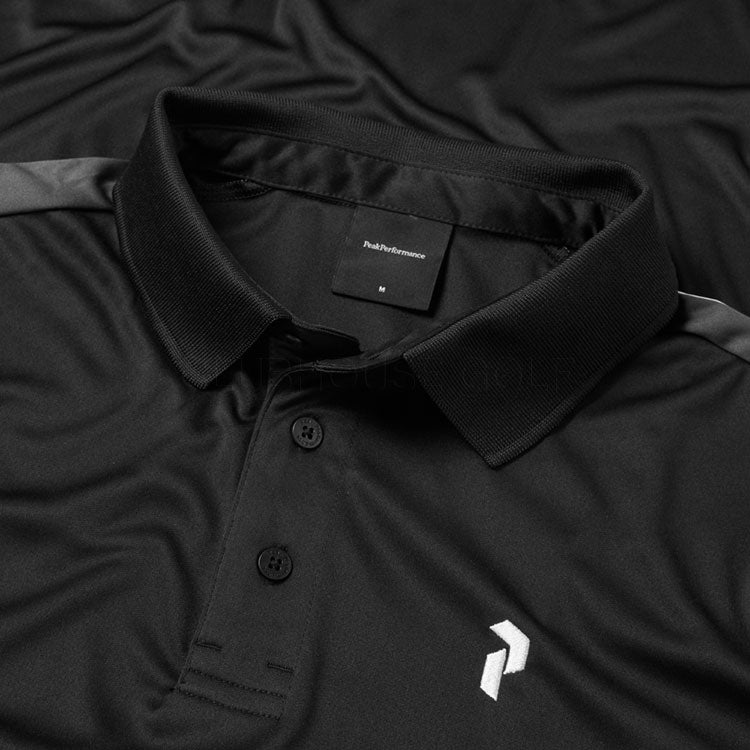  Peak Performance Player Long Sleeve Golf Polo Shirt (Black/Motion Grey) Technical Fabric With Quick-Drying