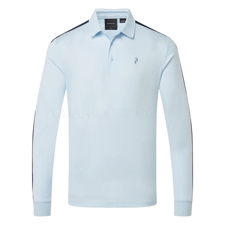  Peak Performance Player Long Sleeve Golf Polo Shirt (Cloud/Salute Blue) Technical Fabric With Quick-Drying