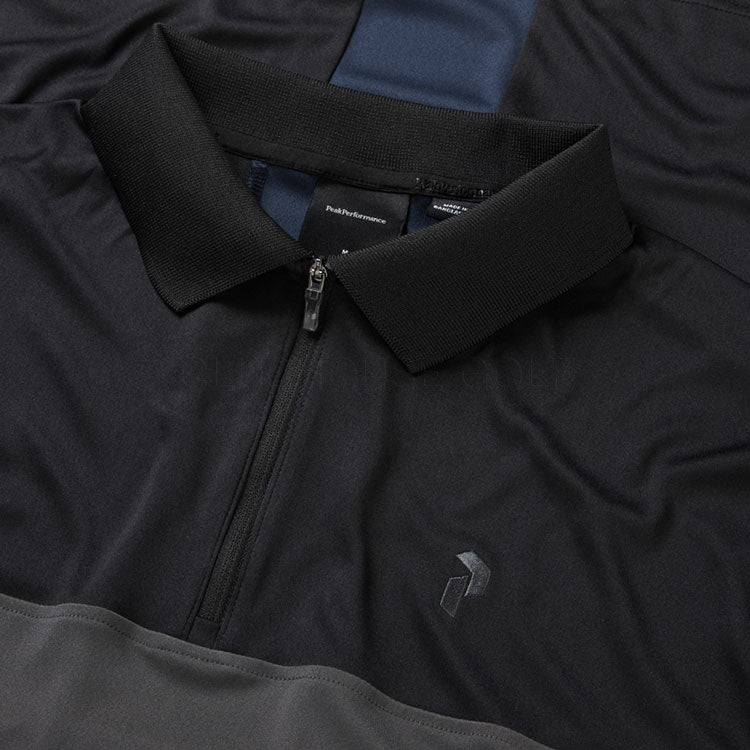  Peak Performance Player Zip Golf Polo Shirt (Black/Motion Grey) Technical Fabric With Quick-Drying