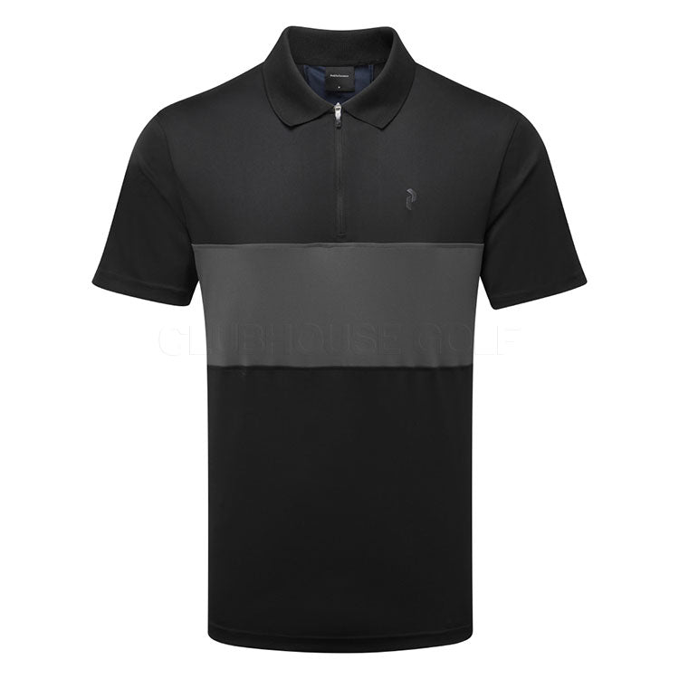  Peak Performance Player Zip Golf Polo Shirt (Black/Motion Grey) Technical Fabric With Quick-Drying