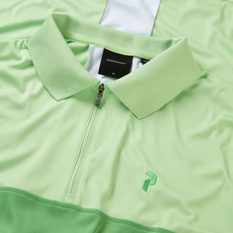  Peak Performance Player Zip Golf Polo Shirt (Vivid Green/Peppermint) Technical Fabric With Quick-Drying