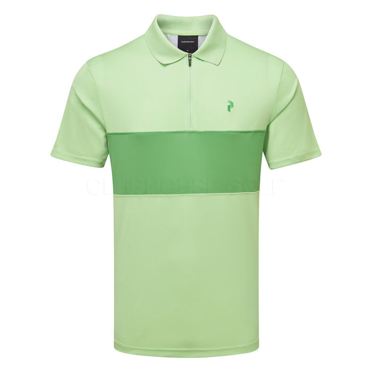  Peak Performance Player Zip Golf Polo Shirt (Vivid Green/Peppermint) Technical Fabric With Quick-Drying