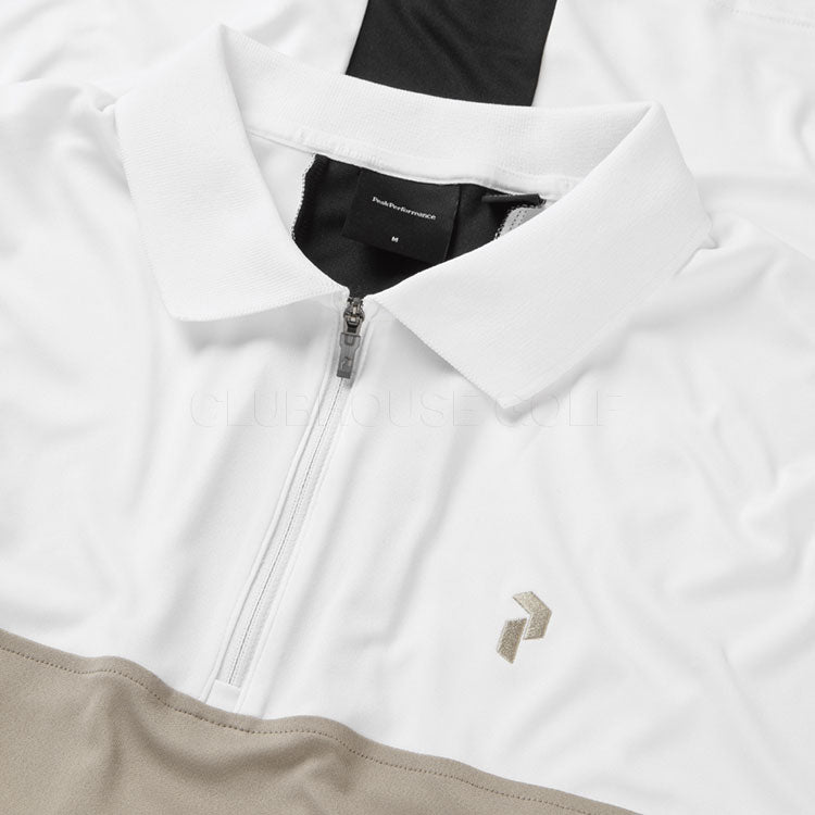  Peak Performance Player Zip Golf Polo Shirt (White/Avid Beige) Technical Fabric With Quick-Drying