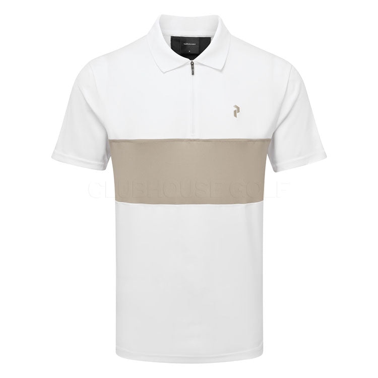  Peak Performance Player Zip Golf Polo Shirt (White/Avid Beige) Technical Fabric With Quick-Drying