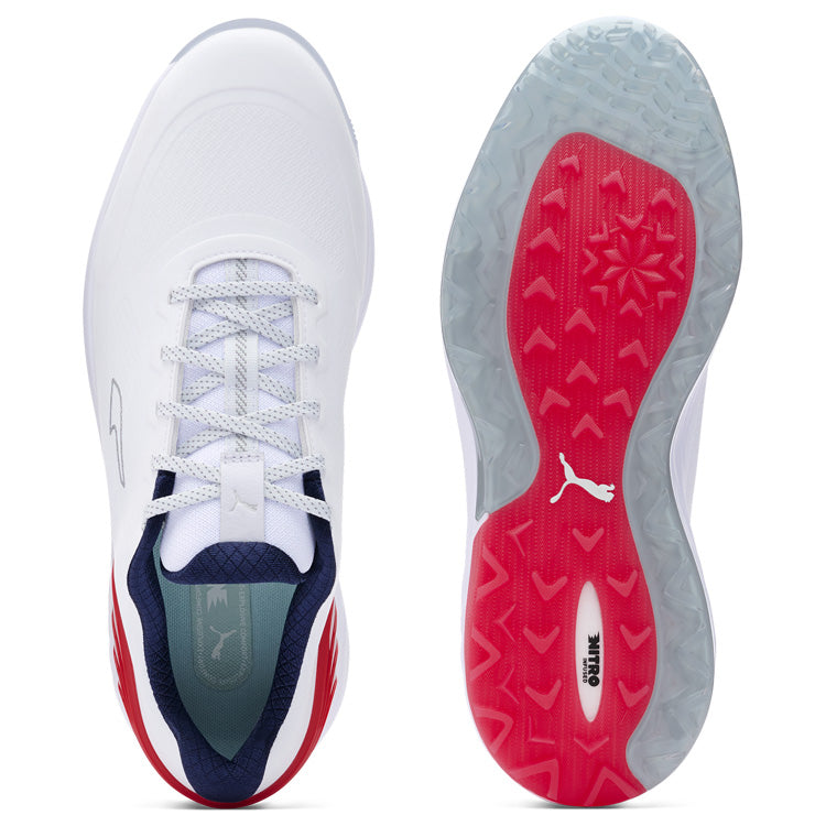  Puma Alphacat Nitro Golf Shoes (White/Red/Puma Navy) Exceptional Comfort With Innovative Cushioning