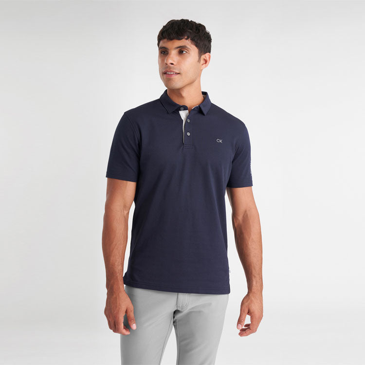  Calvin Klein Uni Scripted Golf Polo Shirt (Navy) More Breathable With Dri-Breeze Technology