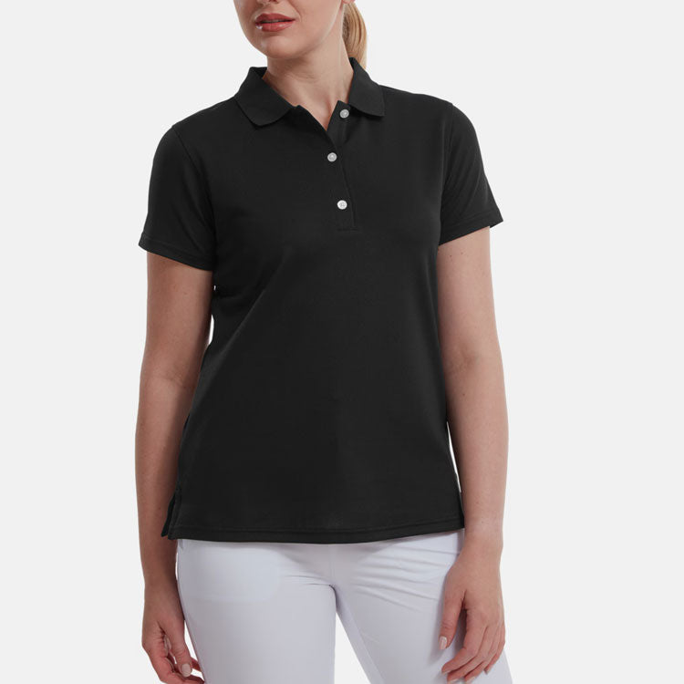  FootJoy Ladies Stretch Pique Solid Golf Polo Shirt (Black) Cooling Design With ProDry Stretch Fabric