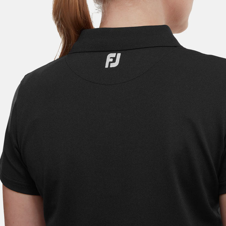  FootJoy Ladies Stretch Pique Solid Golf Polo Shirt (Black) Cooling Design With ProDry Stretch Fabric