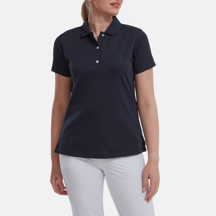  FootJoy Ladies Stretch Pique Solid Golf Polo Shirt (Navy) Cooling Design With ProDry Stretch Fabric