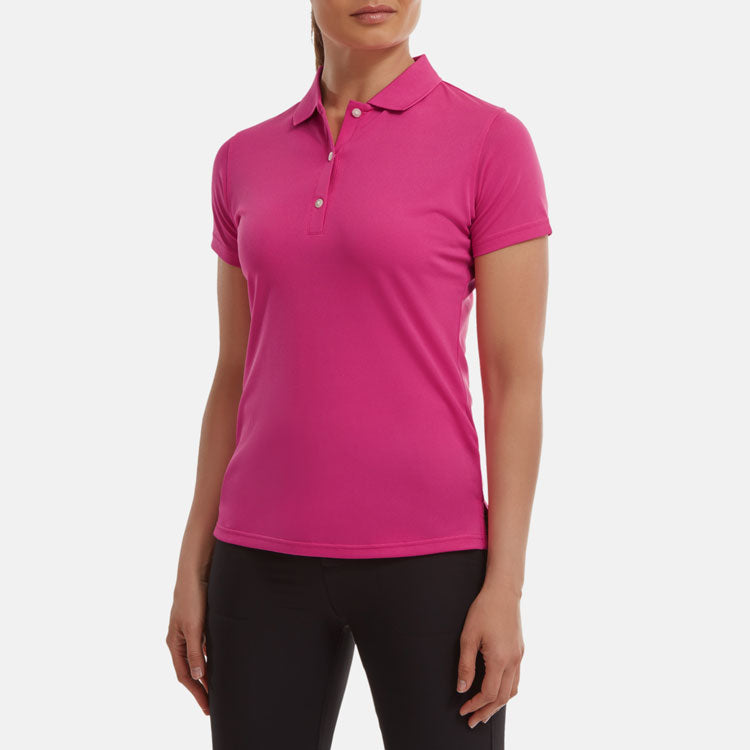  FootJoy Ladies Stretch Pique Solid Golf Polo Shirt (Hot Pink) Cooling Design With ProDry Stretch Fabric