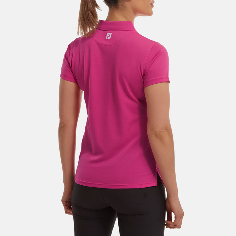  FootJoy Ladies Stretch Pique Solid Golf Polo Shirt (Hot Pink) Cooling Design With ProDry Stretch Fabric