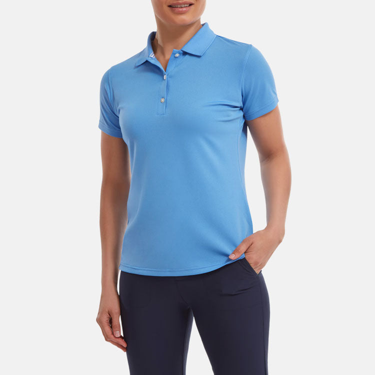  FootJoy Ladies Stretch Pique Solid Golf Polo Shirt (Light Blue) Cooling Design With ProDry Stretch Fabric