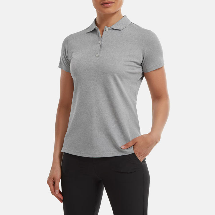  FootJoy Ladies Stretch Pique Solid Golf Polo Shirt (Heather Grey) Cooling Design With ProDry Stretch Fabric