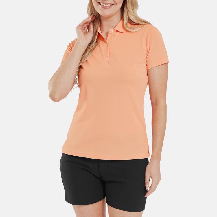  FootJoy Ladies Stretch Pique Solid Golf Polo Shirt (Papaya) Cooling Design With ProDry Stretch Fabric