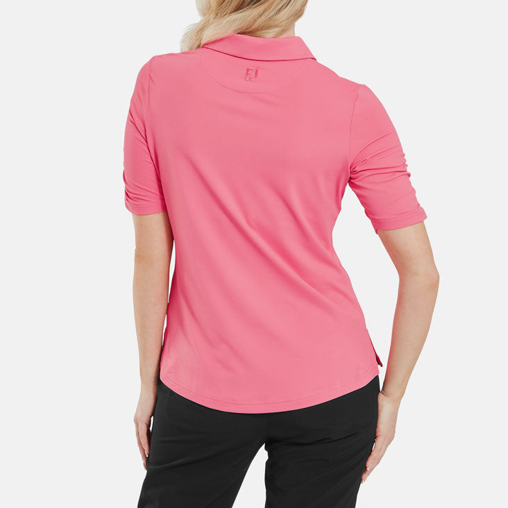  FootJoy Ladies Half Sleeve Ruched Lisle Golf Polo Shirt (Pink Lemonade) Cooling Design With ProDry Stretch Fabric