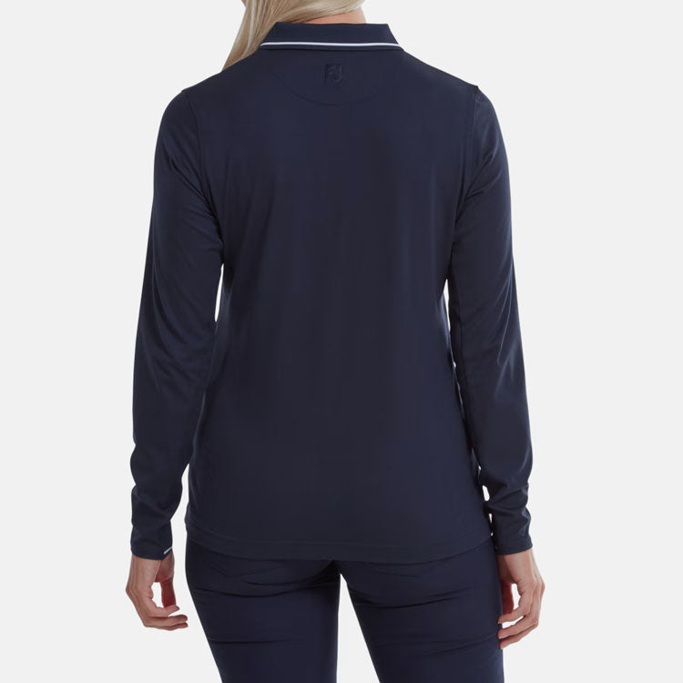  FootJoy Ladies Thermal Long Sleeved Golf Polo Shirt (Navy) Cooling Design With ProDry Stretch Fabric