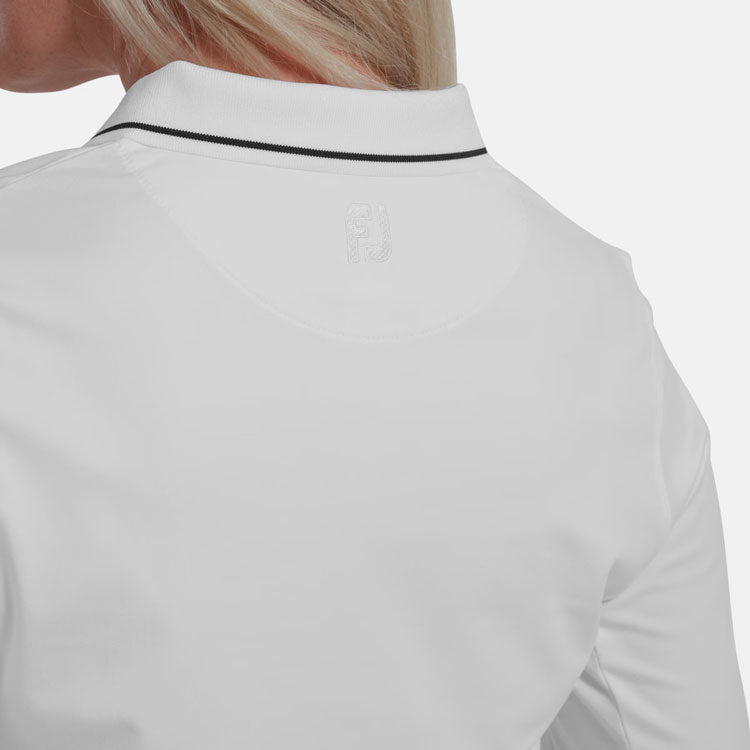  FootJoy Ladies Thermal Long Sleeved Golf Polo Shirt (White) Cooling Design With ProDry Stretch Fabric