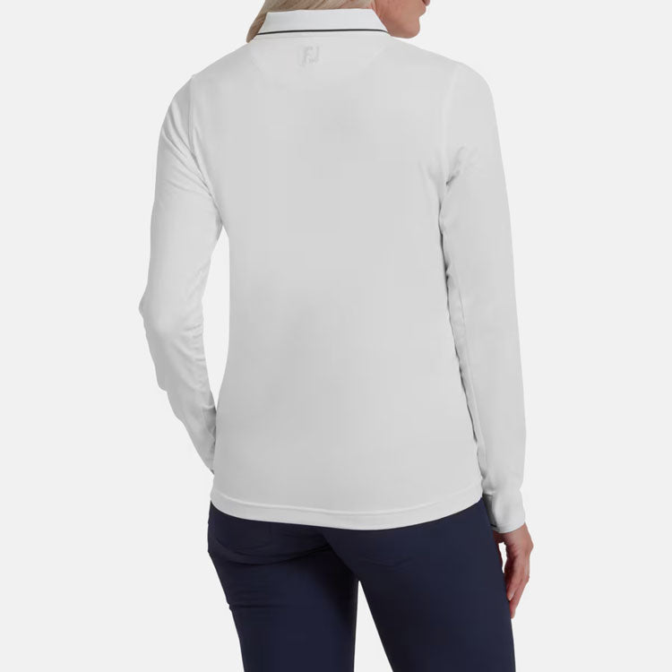  FootJoy Ladies Thermal Long Sleeved Golf Polo Shirt (White) Cooling Design With ProDry Stretch Fabric
