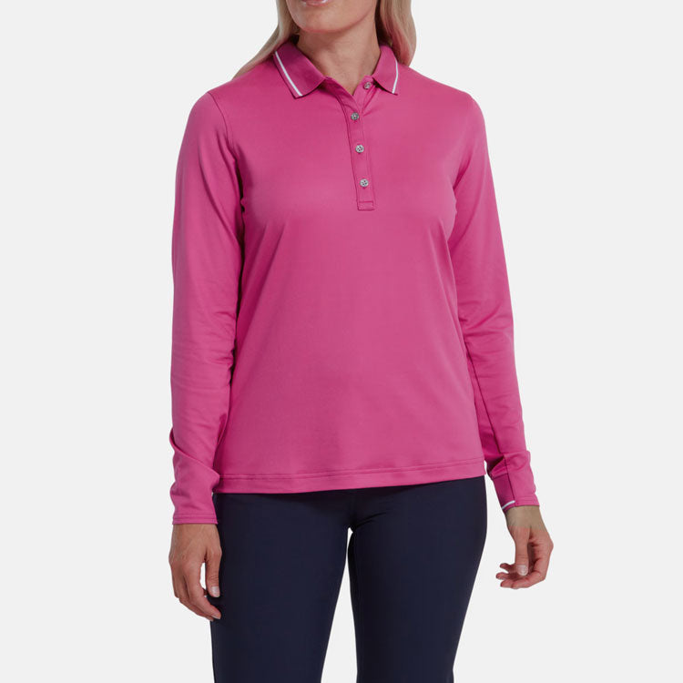  FootJoy Ladies Thermal Long Sleeved Golf Polo Shirt (Hot Pink) Cooling Design With ProDry Stretch Fabric