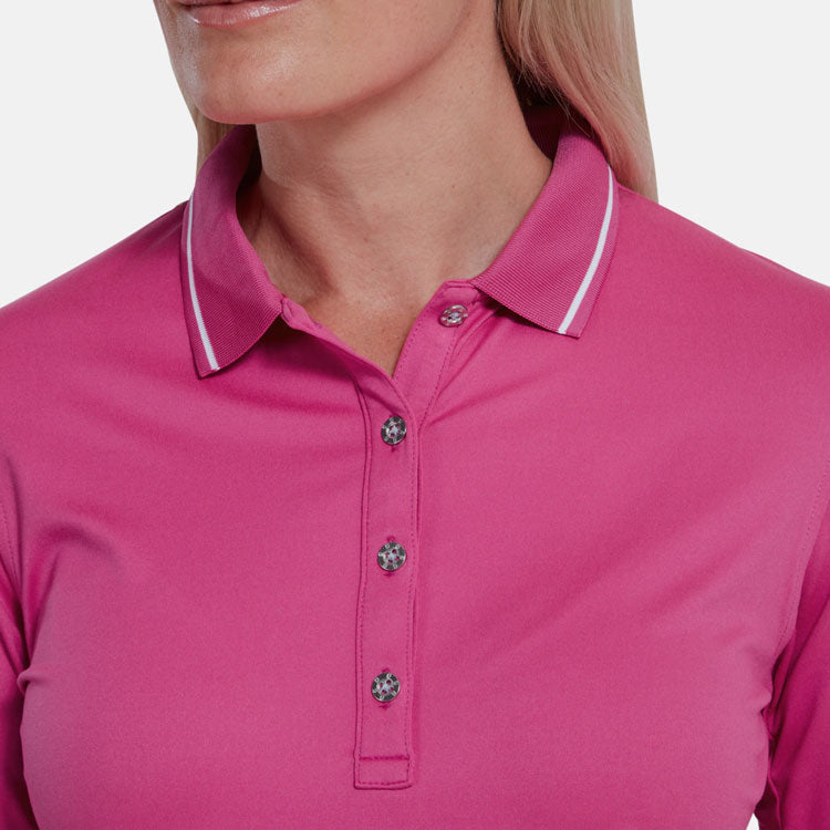  FootJoy Ladies Thermal Long Sleeved Golf Polo Shirt (Hot Pink) Cooling Design With ProDry Stretch Fabric