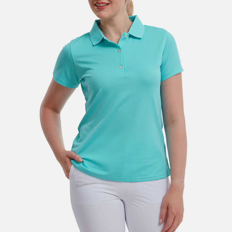  FootJoy Ladies Stretch Pique Solid Golf Polo Shirt (Aqua) Cooling Design With ProDry Stretch Fabric