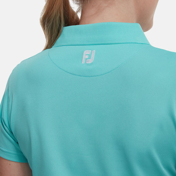  FootJoy Ladies Stretch Pique Solid Golf Polo Shirt (Aqua) Cooling Design With ProDry Stretch Fabric