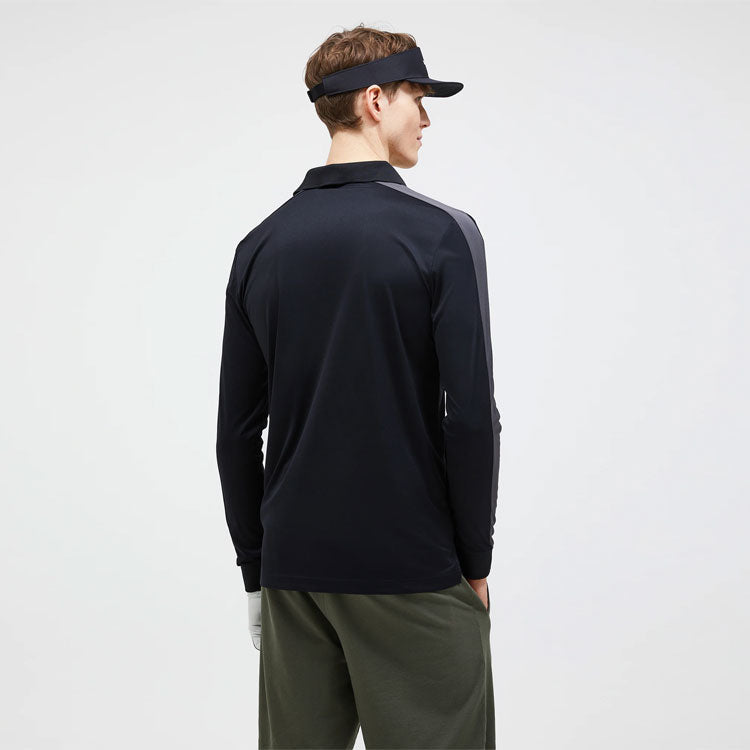  Peak Performance Player Long Sleeve Golf Polo Shirt (Black/Motion Grey) Technical Fabric With Quick-Drying