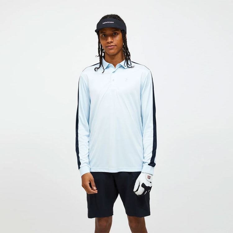  Peak Performance Player Long Sleeve Golf Polo Shirt (Cloud/Salute Blue) Technical Fabric With Quick-Drying