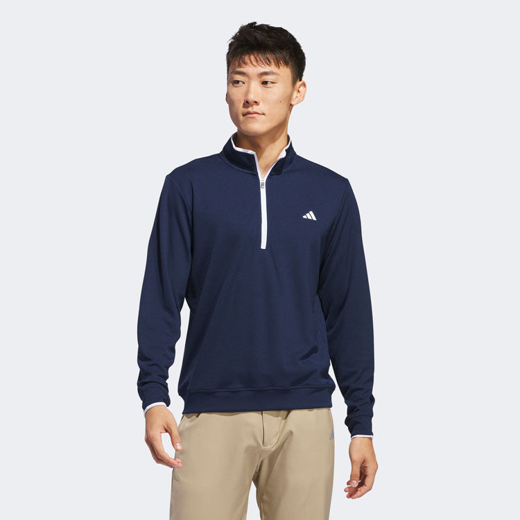  Adidas Primegreen UPF Lightweight 1/4 Zip Golf Sweater (Collegiate Navy) Stretch Fleece Fabric For Enhanced Mobility