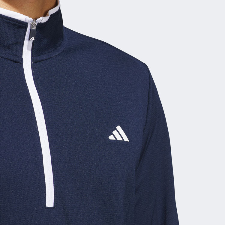  Adidas Primegreen UPF Lightweight 1/4 Zip Golf Sweater (Collegiate Navy) Stretch Fleece Fabric For Enhanced Mobility