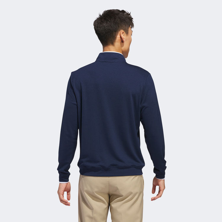  Adidas Primegreen UPF Lightweight 1/4 Zip Golf Sweater (Collegiate Navy) Stretch Fleece Fabric For Enhanced Mobility