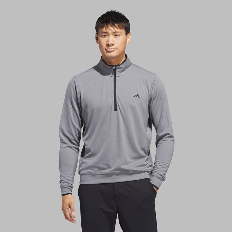  Adidas Primegreen UPF Lightweight 1/4 Zip Golf Sweater (Grey Three) Stretch Fleece Fabric For Enhanced Mobility