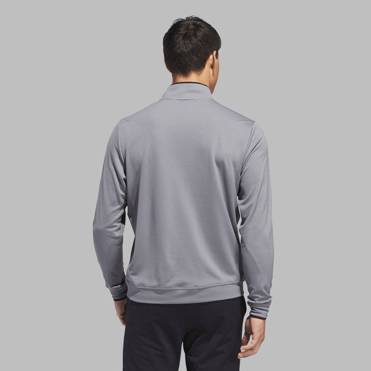  Adidas Primegreen UPF Lightweight 1/4 Zip Golf Sweater (Grey Three) Stretch Fleece Fabric For Enhanced Mobility