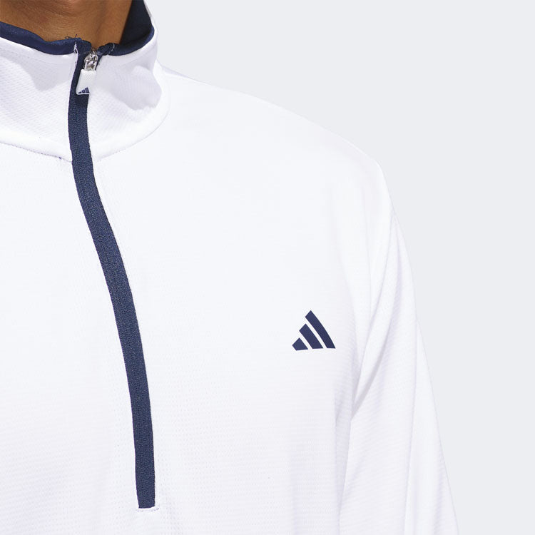  Adidas Primegreen UPF Lightweight 1/4 Zip Golf Sweater (White) Stretch Fleece Fabric For Enhanced Mobility