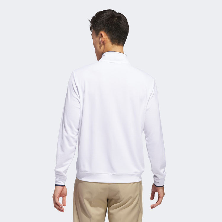  Adidas Primegreen UPF Lightweight 1/4 Zip Golf Sweater (White) Stretch Fleece Fabric For Enhanced Mobility