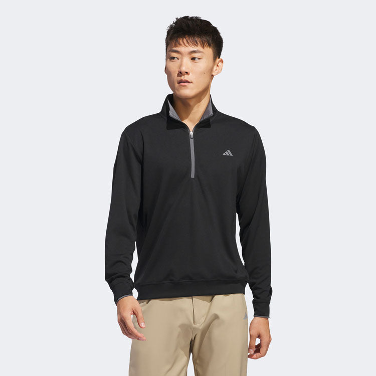  Adidas Primegreen UPF Lightweight 1/4 Zip Golf Sweater (Black) Stretch Fleece Fabric For Enhanced Mobility