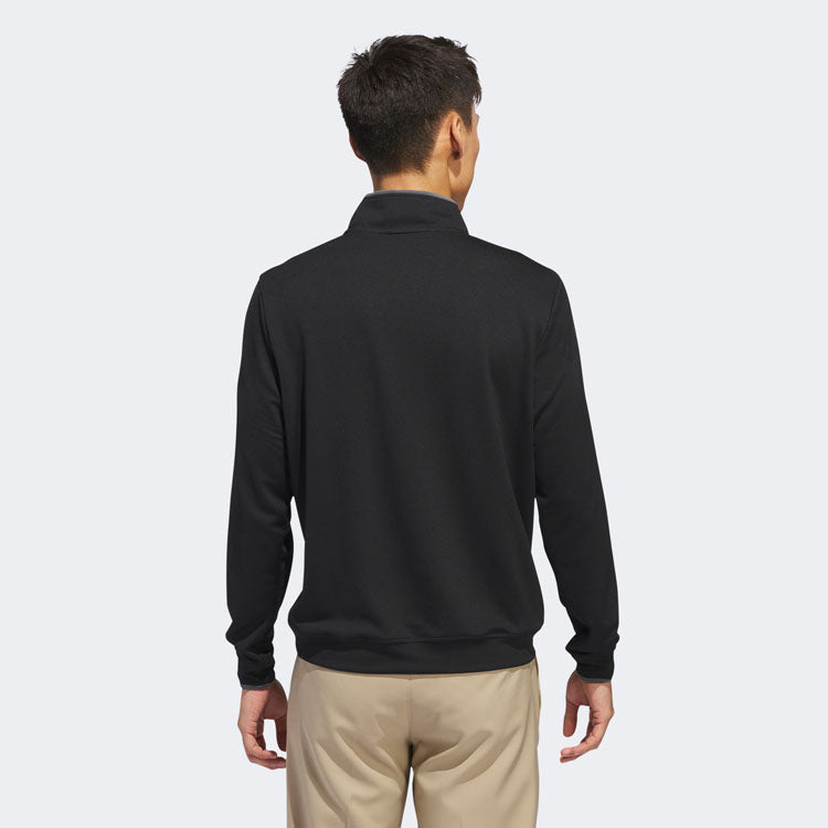  Adidas Primegreen UPF Lightweight 1/4 Zip Golf Sweater (Black) Stretch Fleece Fabric For Enhanced Mobility