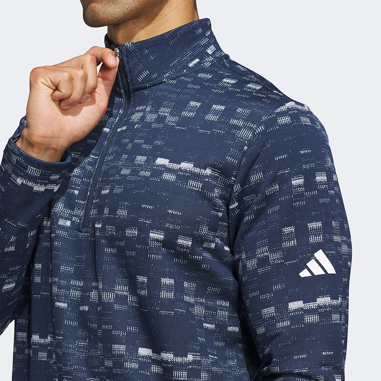  Adidas Core Print 1/4 Zip Golf Sweater (Collegiate Navy/White) Midweight Knit Fabric For More Warmth