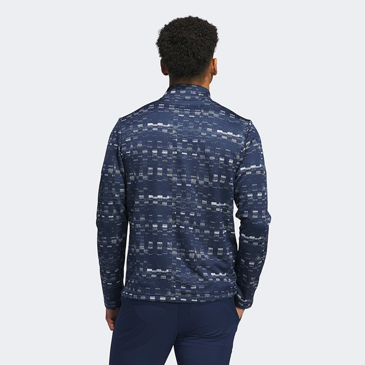  Adidas Core Print 1/4 Zip Golf Sweater (Collegiate Navy/White) Midweight Knit Fabric For More Warmth