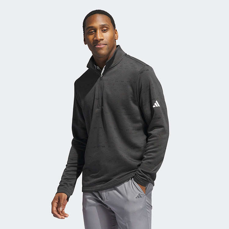  Adidas Core Print 1/4 Zip Golf Sweater (Carbon/Black) Midweight Knit Fabric For More Warmth