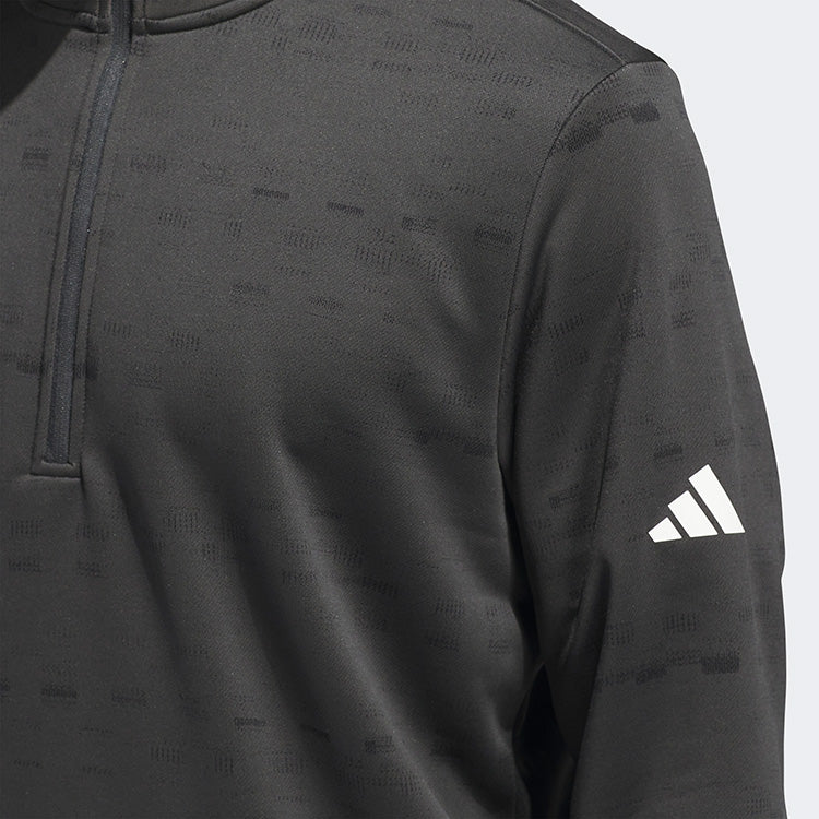 Adidas Core Print 1/4 Zip Golf Sweater (Carbon/Black) Midweight Knit Fabric For More Warmth