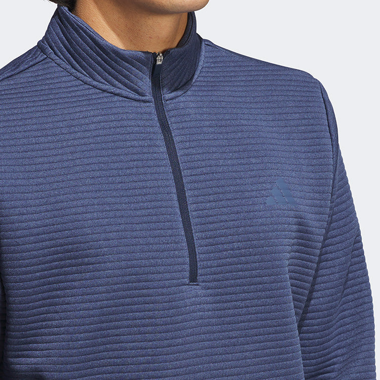  Adidas DWR Ultimate365 Textured 1/4 Zip Golf Sweater (Collegiate Navy/Preloved Ink) Double Knit Fabric With Water Repellence