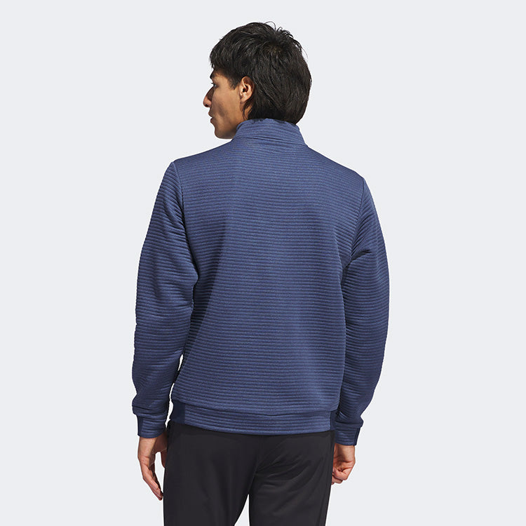  Adidas DWR Ultimate365 Textured 1/4 Zip Golf Sweater (Collegiate Navy/Preloved Ink) Double Knit Fabric With Water Repellence