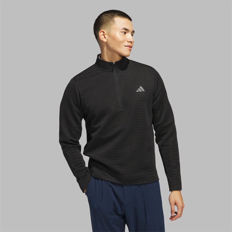  Adidas DWR Ultimate365 Textured 1/4 Zip Golf Sweater (Black/White) Double Knit Fabric With Water Repellence
