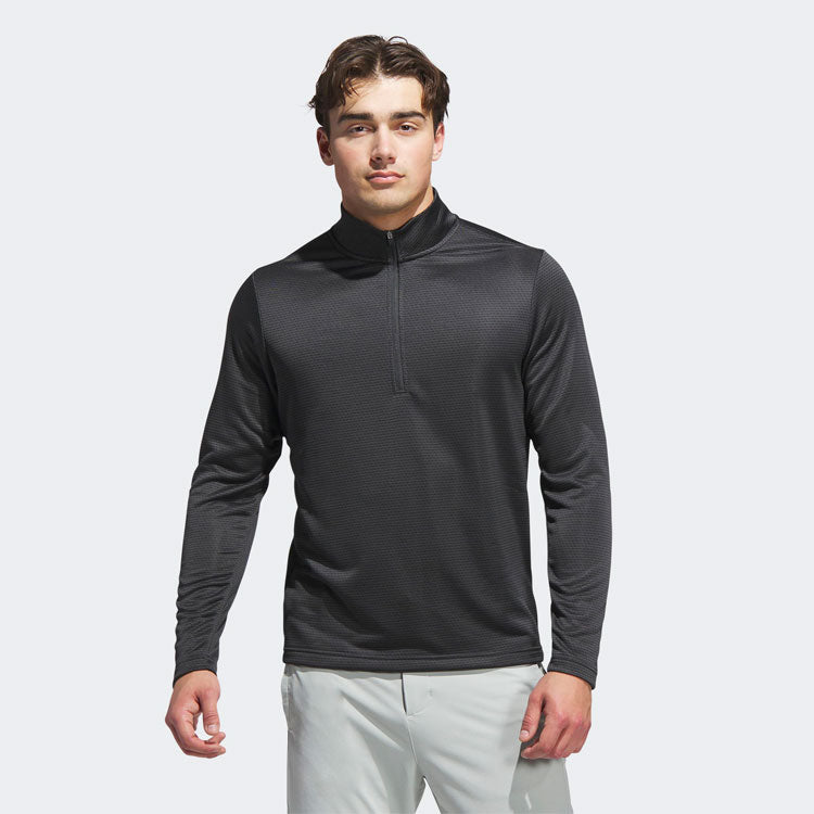  Adidas Core Print 1/4 Zip Golf Sweater (Carbon) Midweight Knit Fabric For More Warmth