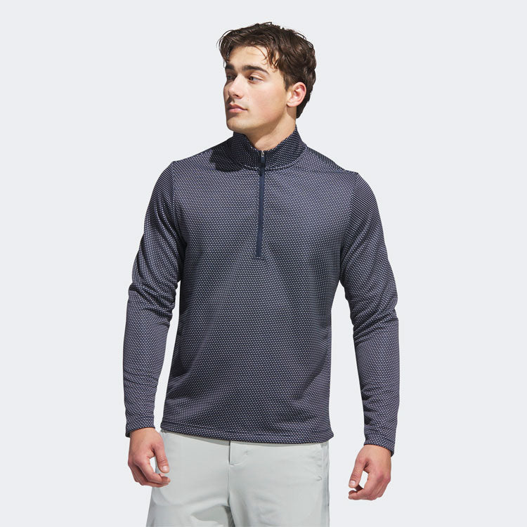  Adidas Core Print 1/4 Zip Golf Sweater (Collegiate Navy) Midweight Knit Fabric For More Warmth