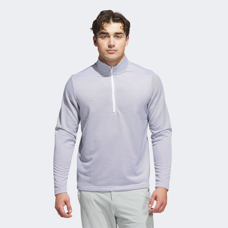  Adidas Core Print 1/4 Zip Golf Sweater (White/Navy) Midweight Knit Fabric For More Warmth