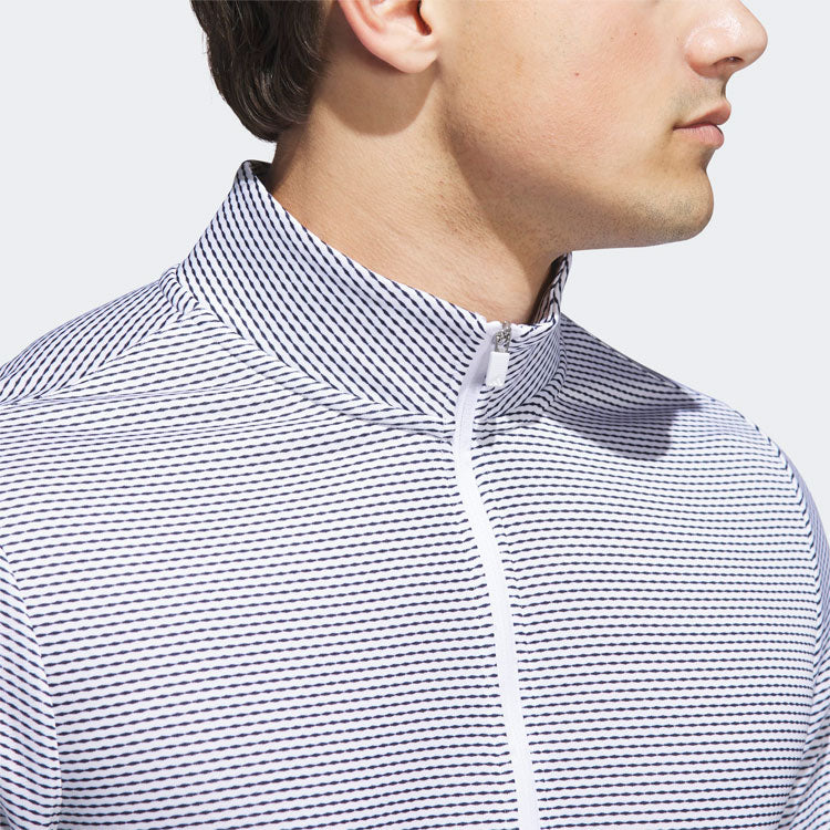 Adidas Core Print 1/4 Zip Golf Sweater (White/Navy) Midweight Knit Fabric For More Warmth