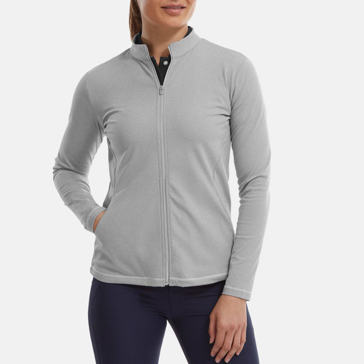 FootJoy Ladies Full Zip Golf Midlayer (Heather Grey) Four Way Stretch Fabric With Moisture Control